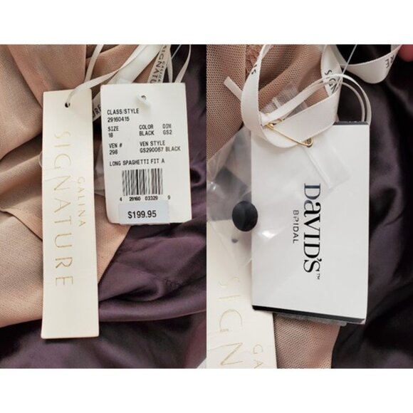 Galina Signature Black Satin Spaghetti Strap Mermaid Dress Gown Sz 18 Glam Goth - Picture 2 of 16